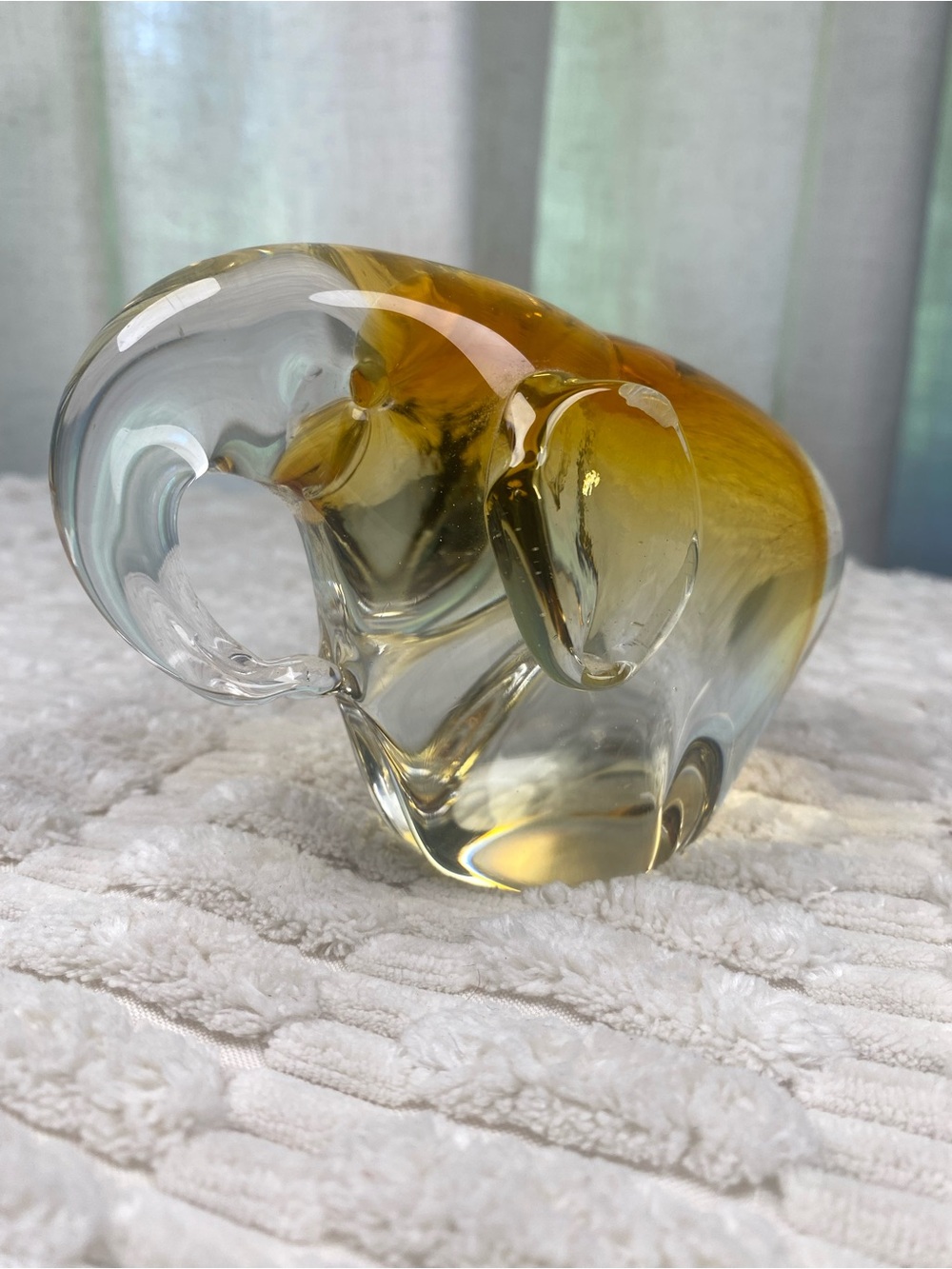 Vintage FM Ronneby Sweden Art Glass Elephant Figurine Amber Sfumato MCM